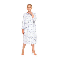 Koszula nocna damska Bogna 204 32 niebieska w dmuchawce rękaw 7/8 bawełniana